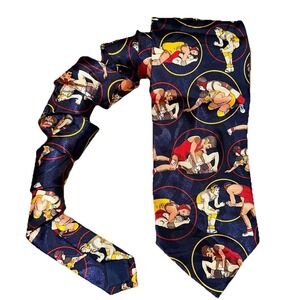 Vintage 90's Steven Harris Blue Wrestling Match Coach Novelty Handmade Neck Tie